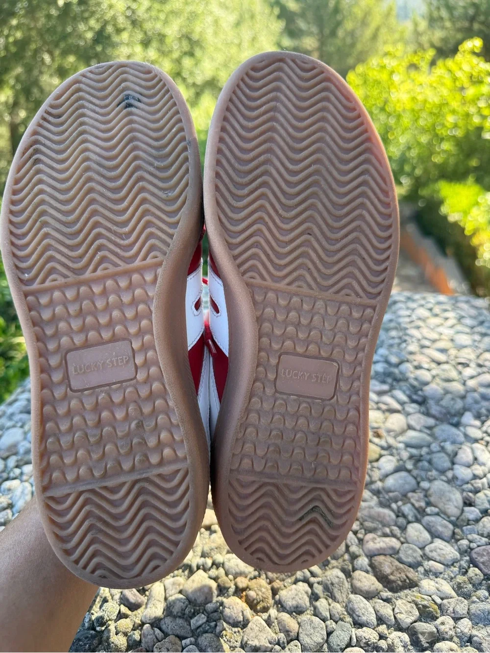 Women Red Athletic Sneakers with White Stripe